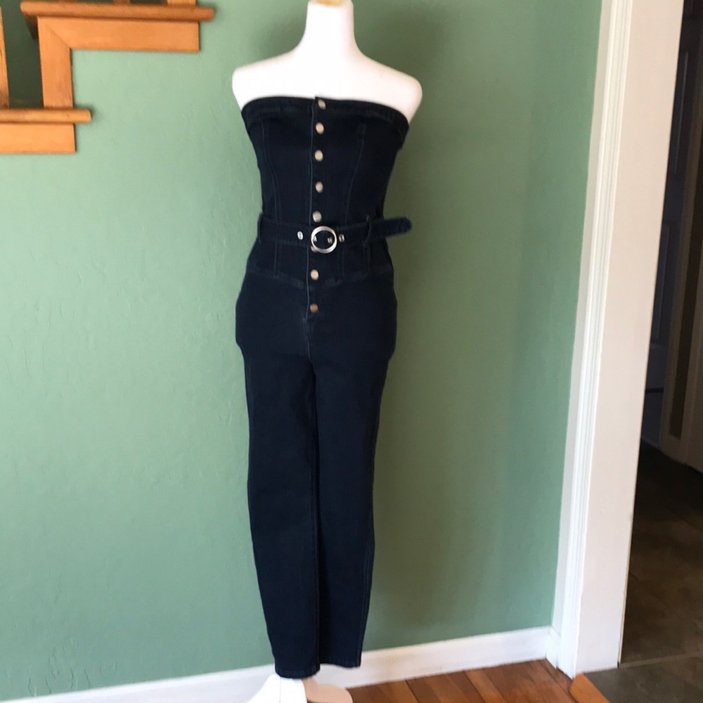 Guess strapless jean jumpsuit